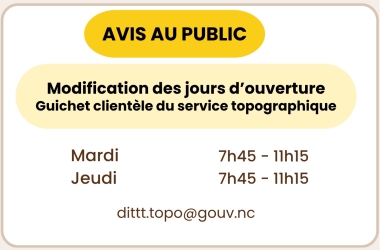 Modification des horaires d’ouverture du guichet clientèle du service topographique